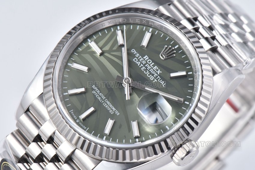 C factory Rolex log top-tier 1:1super clone green palm leaf pattern plate 36mm steel bracelet model m126234-0047front live photo