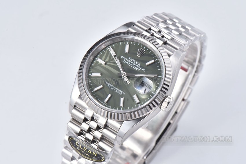 C factory Rolex log top-tier 1:1super clone green palm leaf pattern plate 36mm steel bracelet model m126234-0047front live photo