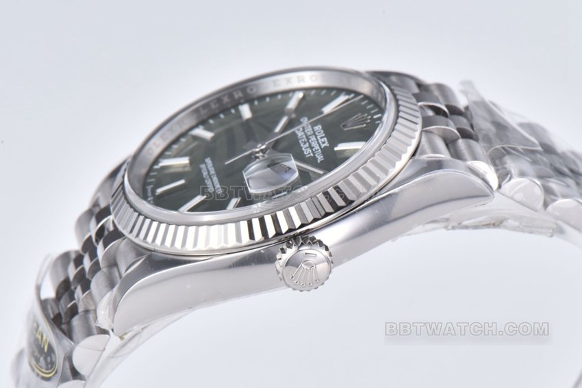 Factory C Rolex log top-tier 1:1super clone green palm leaf pattern plate 36mm steel bracelet model m126234-0047side live photo