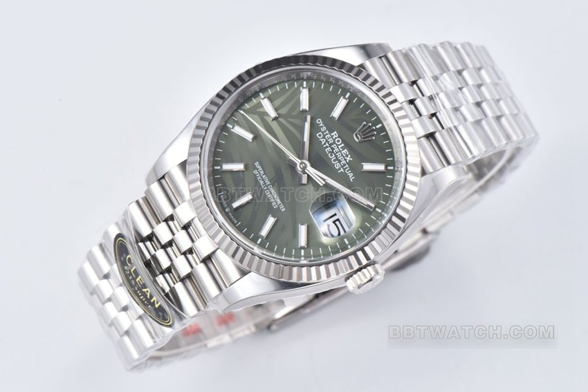 C factory Rolex log top-tier 1:1super clone green palm leaf pattern plate 36mm steel bracelet model m126234-0047front live photo