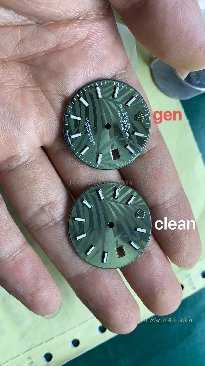 Factory C Rolex log top-tier 1:1super clone green palm leaf pattern disc 36mm steel bracelet model m126234-0047diallive photos