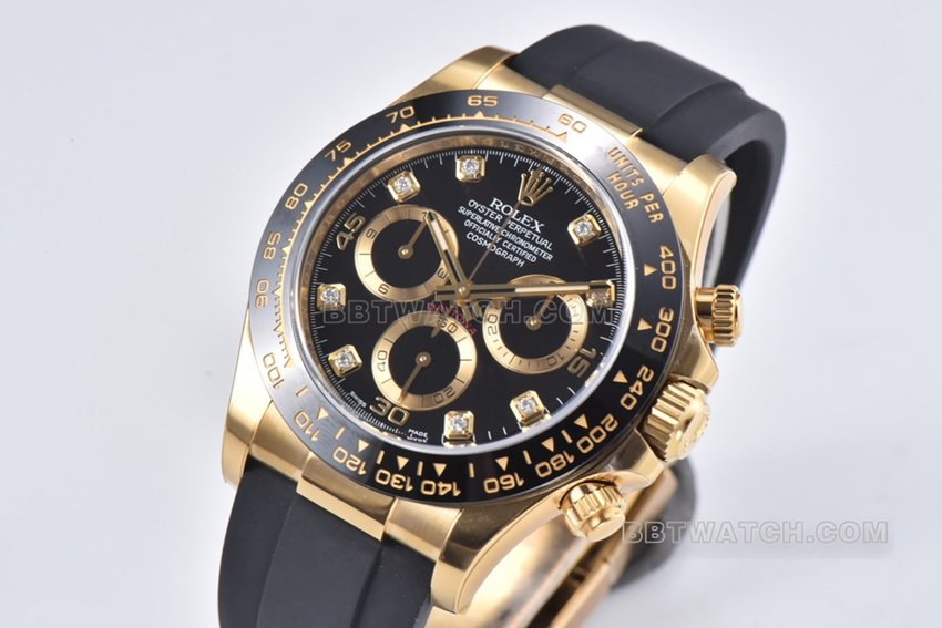 C Factory RolexDaytona1:1super cloneblack dialyellow gold rubber model m116518ln-0078front live photo
