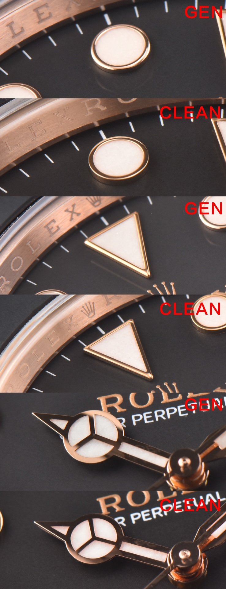 C factory yacht master type rose gold genuine and fake comparison evaluation Rolextop-tier replica table dial comparison chart