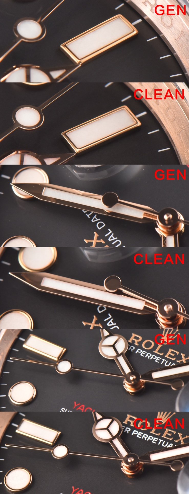 C Factory Yacht-Master Rose Gold Authentic and Fake Comparison Evaluation Rolextop-tier Replica Watch Pointer Comparison Chart