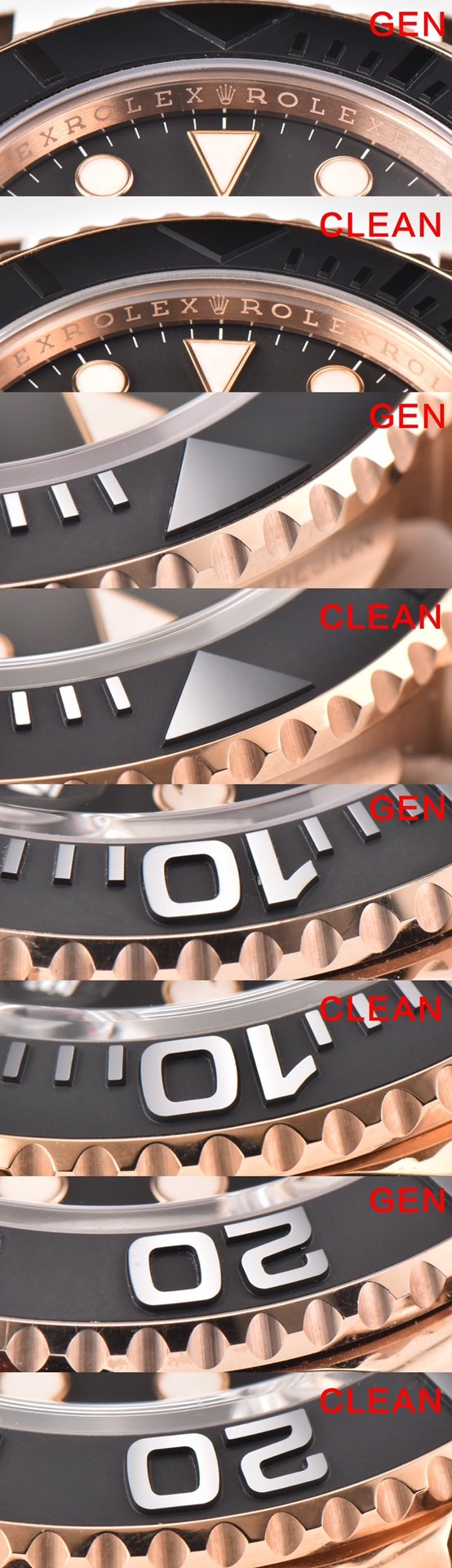 C factory yacht master type rose gold genuine and fake comparison evaluation Rolextop-tier replica table bezel comparison chart