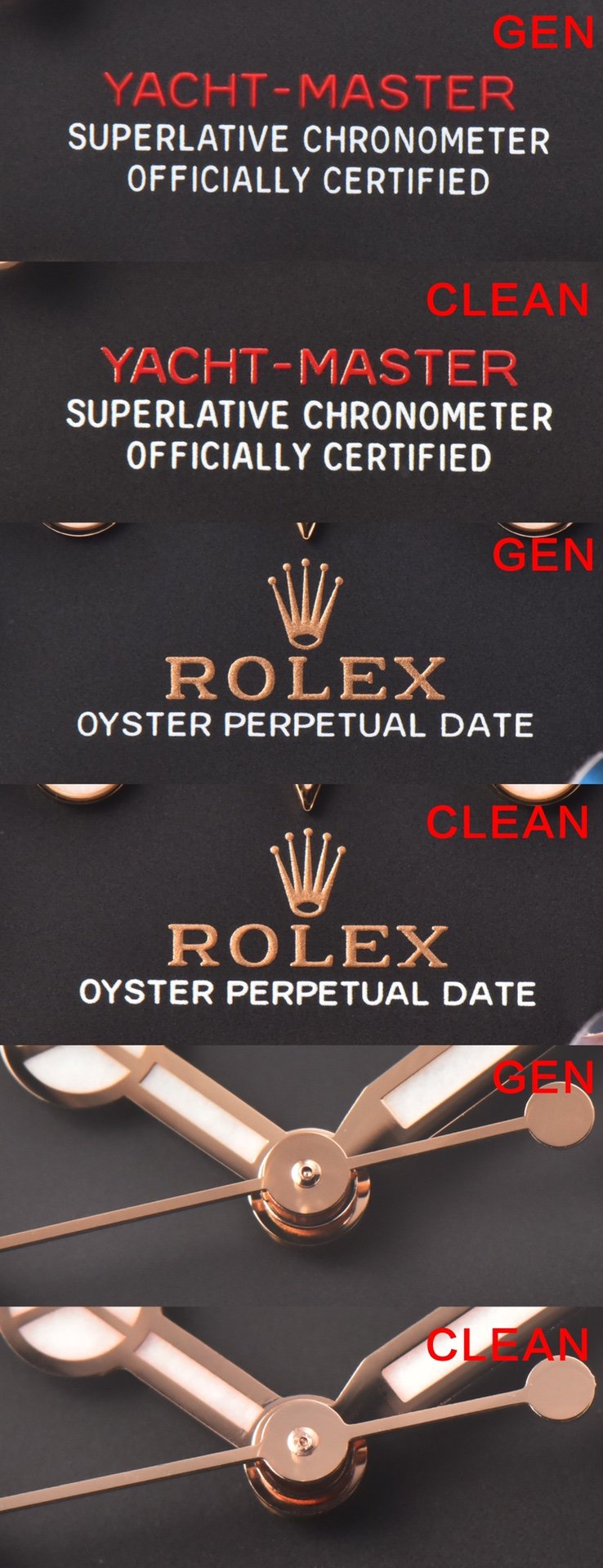 C factory yacht master type rose gold genuine and fake comparison evaluation Rolextop-tier replica watch LOGO comparison chart
