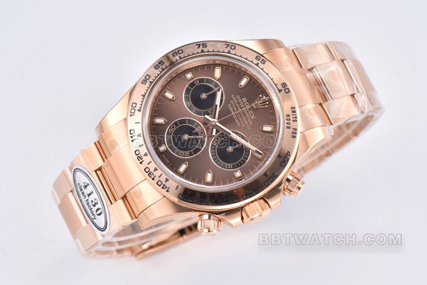 C factory Rolex Daytona top replica pink brown disk rose gold steel strap models m116505-0013 front real picture