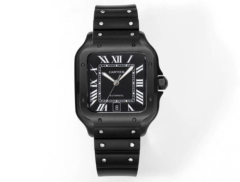 Cartier Santos WSSA0039 1:1 Super A Clone Relógio com pulseira de borracha mecânica em formato quadrado de aço inoxidável com mostrador preto — luxury replica watch guide | Watch Replica Expert