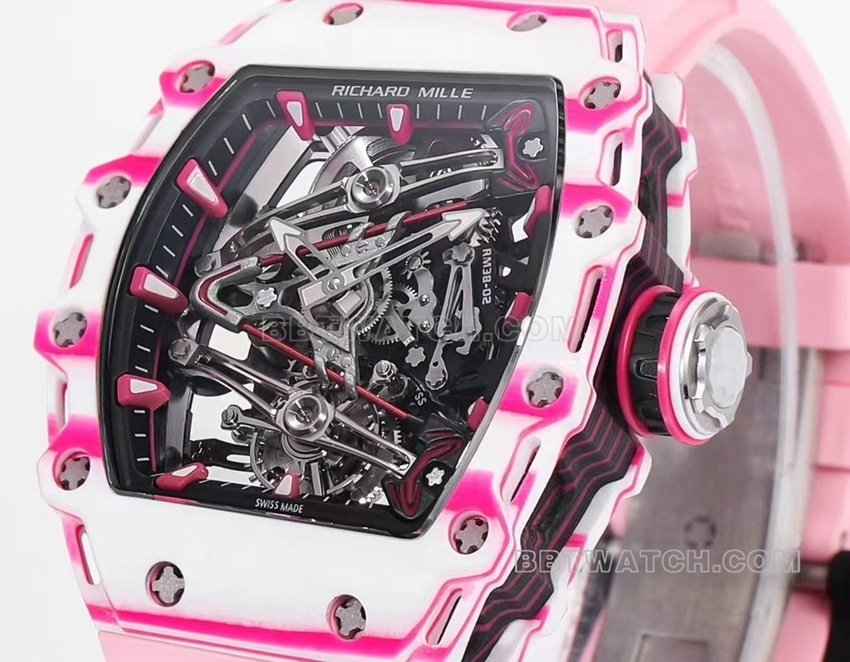 Richard Mille men's 1:1 top-tier replica pink rubber RM 38-02 front live photo